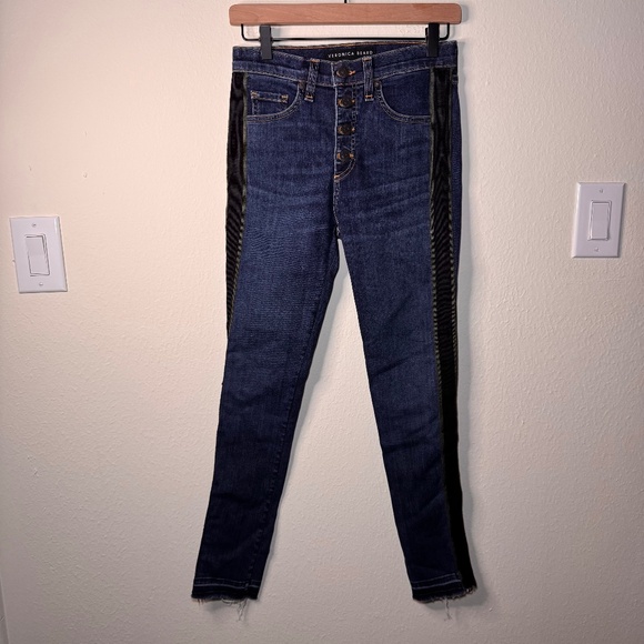 VERONICA BEARD Debbie High Rise Skinny Jeans Tuxedo Stripe Button Fly Size 25 - Picture 1 of 6